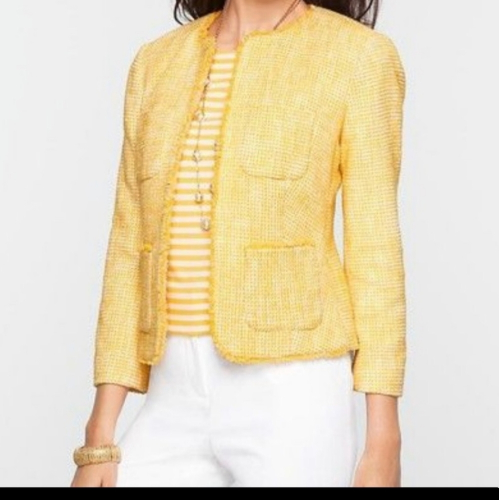 Talbots Lyla yellow tweed blazer jacket